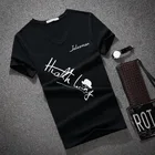 Футболка мужская с V-образным вырезом, модная тенниска с короткими рукавами и надписью, облегающий Топ, размер S-5XL, лето 2018