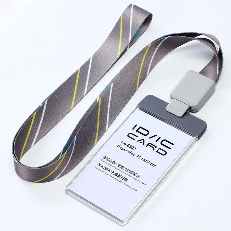 Acrylic Clear Access Card ID IC Card Badge Holder Work Card with Polyester Lanyard,Factory Price, LOGO Custom Lanyard - Цвет: V stripe grey