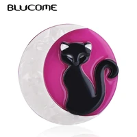 blucome fashion round animal cat moon pattern brooches acrylic jewelry badge women kids girl hat clothing scarf pins accessories