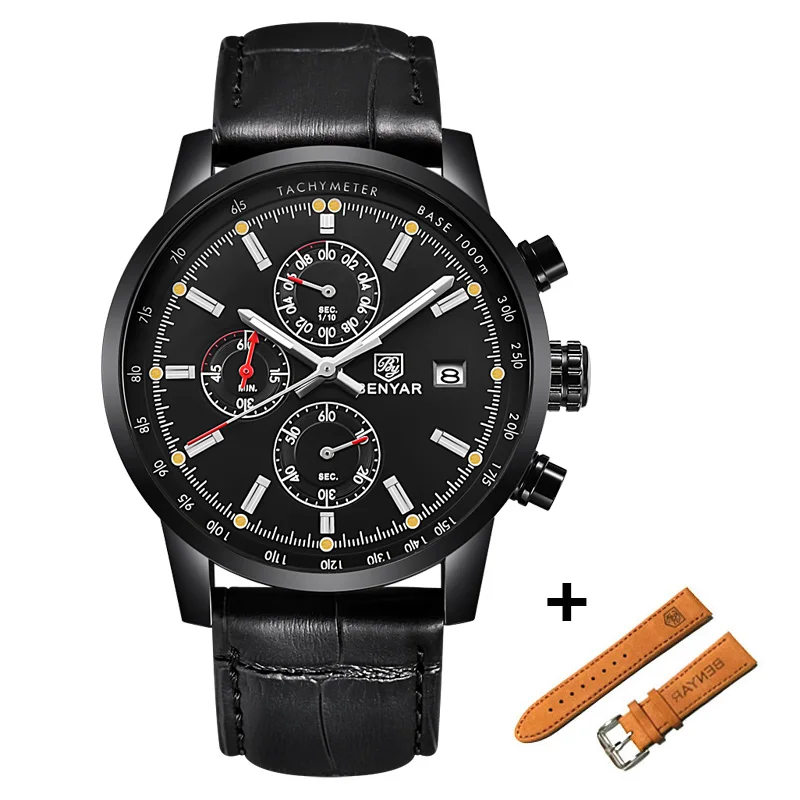 All black BENYAR часы мужские роскошные брендовые кварцевые часы модные часы с хронографом Reloj Hombre спортивные часы мужские часы Relogio Masculino - Цвет: All black