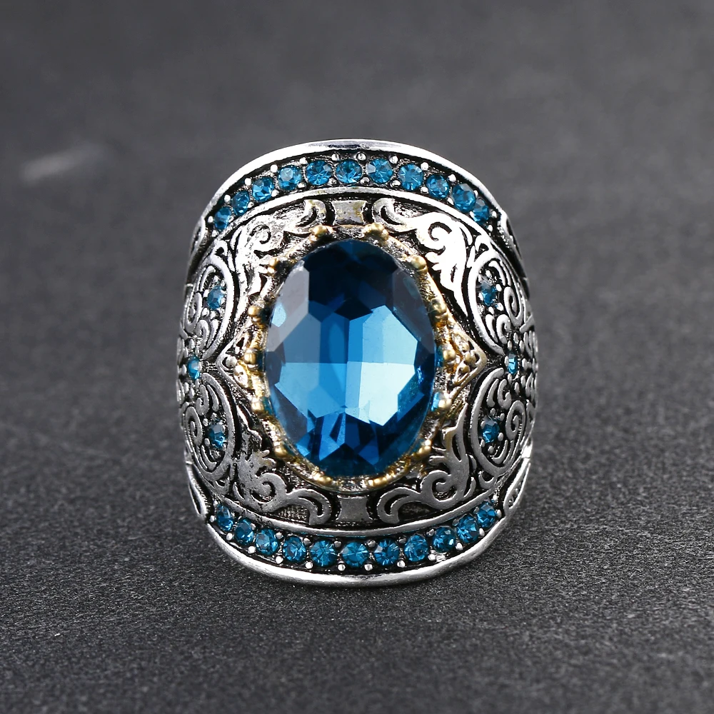 Bague Ringen Серебряный 925 ювелирные кольца для мужчин и женщин Винтаж панк 10X14 мм; Павлин; синий драгоценный камень кольцо Юбилей вечерние подарки