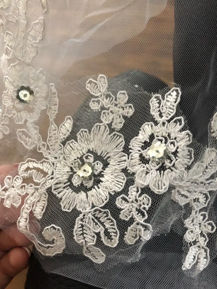 1T Белая Кружевная аппликация стразами слоновой кости свадебная Фата с расческой