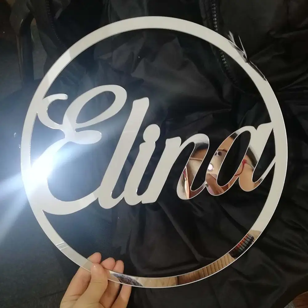 mirror silver Peronalized Baby Shower знак имя BabyShower детские комнаты вечерние Декор на заказ свадебные настенные двери знак магазина логотип зеркало золото - Цвет: mirror silver