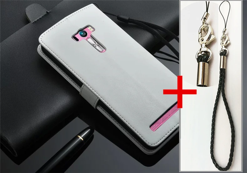 Capa Zenfone Selfie держатель для карт, чехол для ASUS Zenfone Selfie ZD551KL, кожаный чехол для телефона, кошелек, откидная крышка, кобура - Цвет: White Lanyard 2