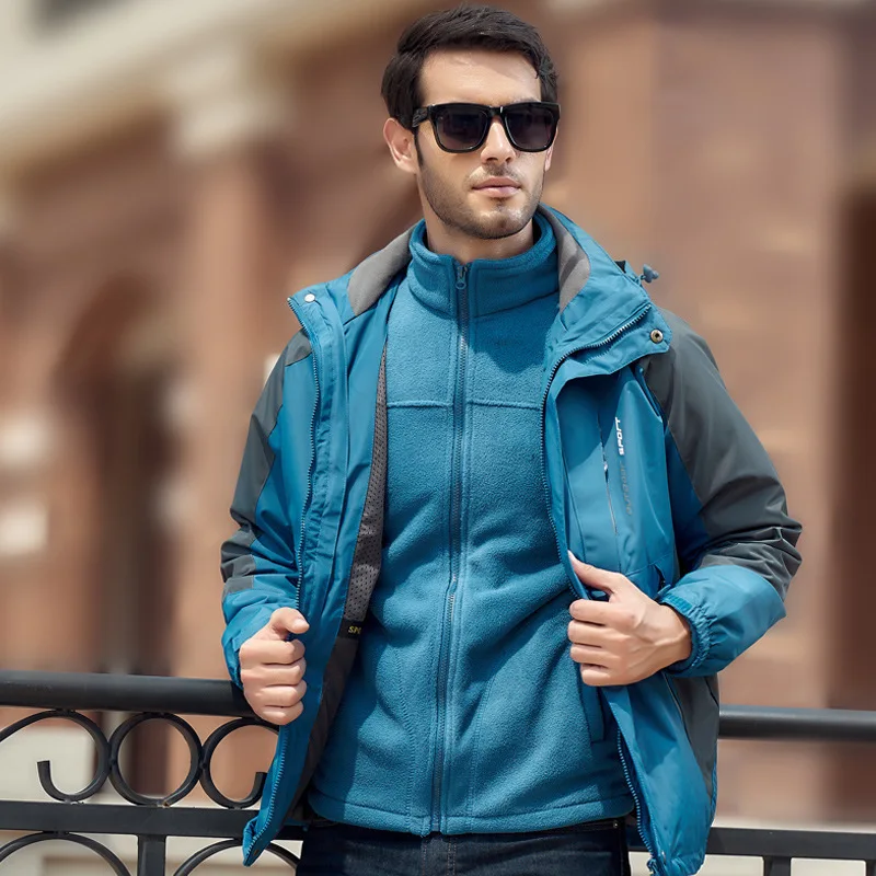 Men Blue 7XL хит Весна Зима 3 в 1 Мужская и женская куртка для альпинизма и пешего туризма Мужская и женская спортивная водонепроницаемая утепленная ветровка - Цвет: Men Blue