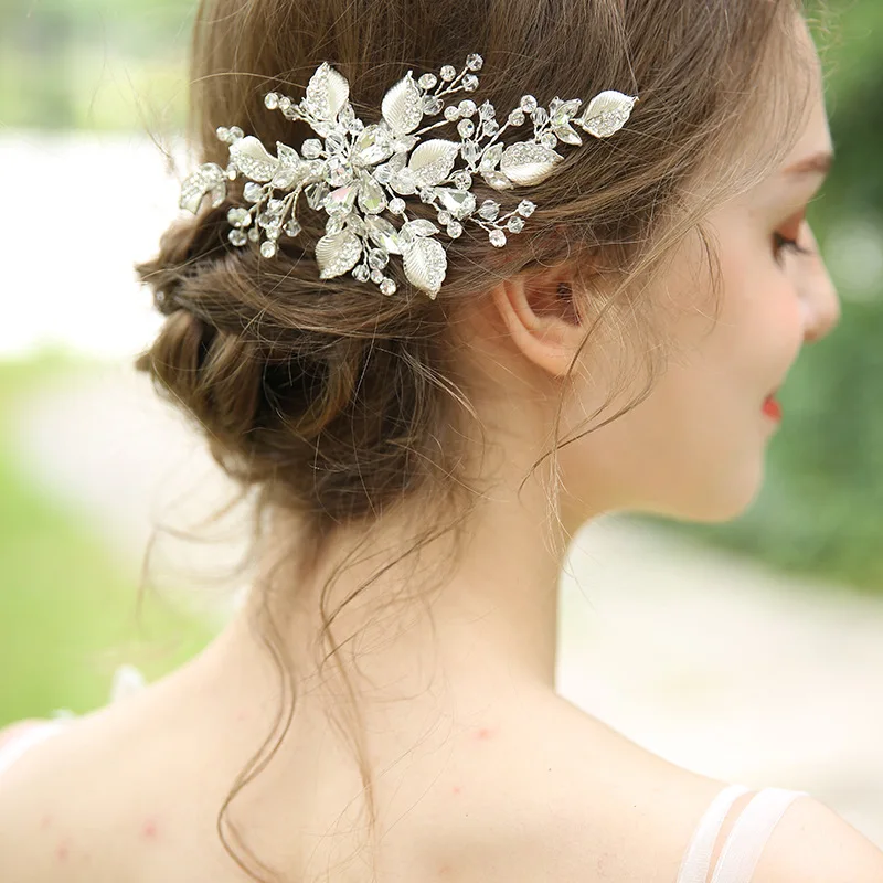 SLBRIDAL Серебряный проводной со стразами свадебный цветок зажим для волос Заколки свадебный головной убор аксессуары для волос Для женщин украшения для волос
