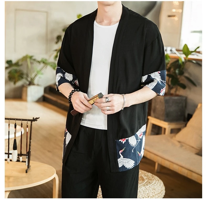 Японское кимоно кардиган для мужчин haori yukata мужской самурайский костюм одежда кимоно куртка мужская кимоно рубашка yukata haori KK001