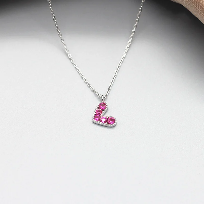 Женское Ожерелье из стерлингового серебра 925 пробы с розовым сердцем и цирконием