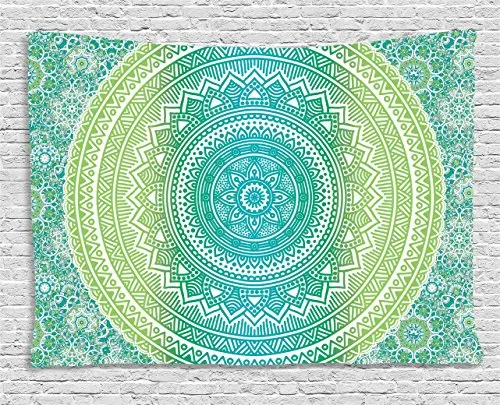 Teal и гобелен цвета Лайма Ombre мандалы Этнический узор с цветами лепестками хиппи