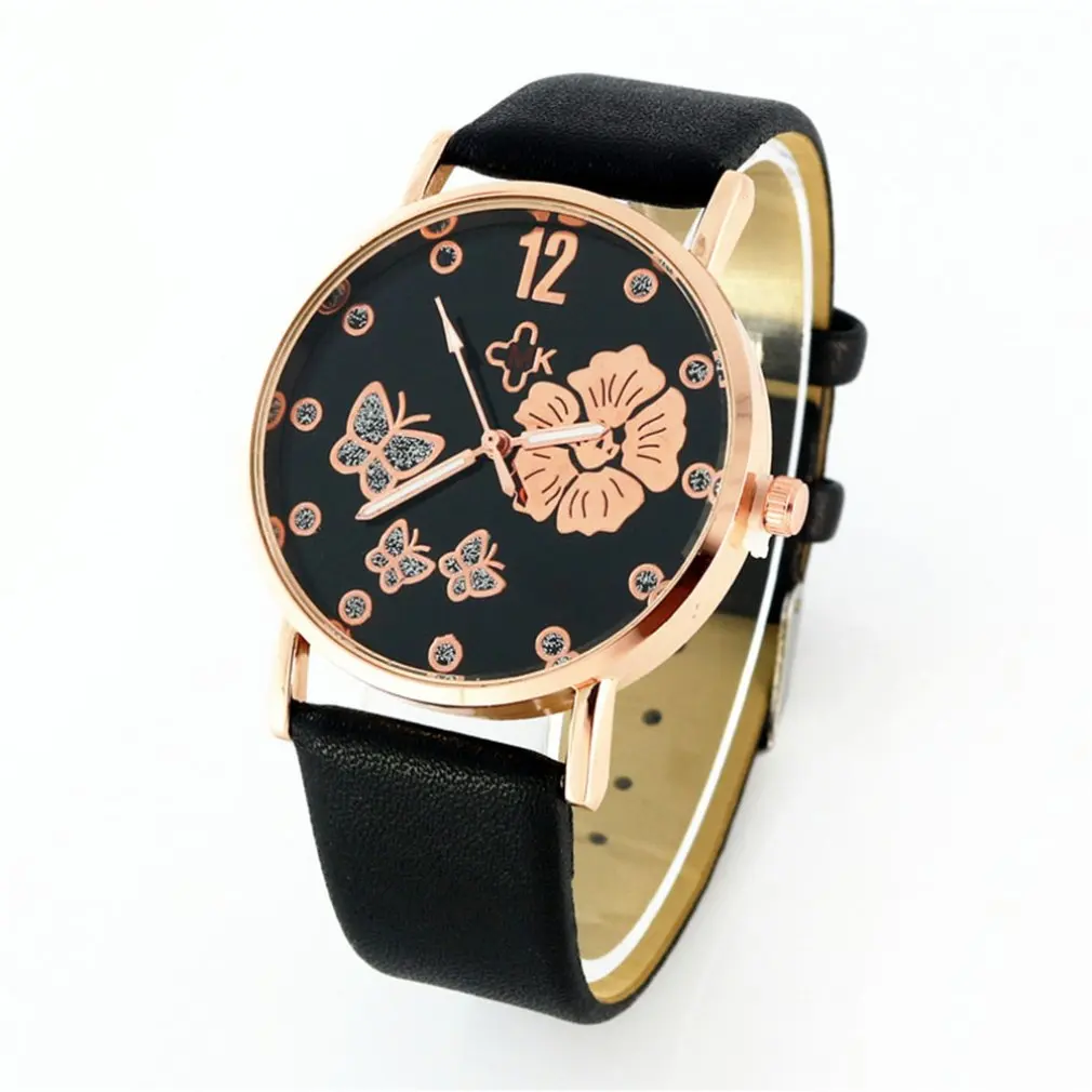 Модные Простые Ретро Бабочка Цветы мужской женский кварцевые наручные часы 3