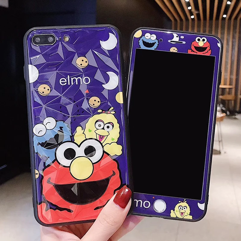 360 Full Cover Mickey Diamond Phone Case + Screen Protector Glass for IPhone X 8 7 6 6S Plus Stitch Anpanman Cute Coque |