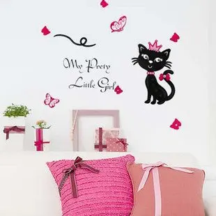 Mix Wholesale Order My Pretty Little Girl Black Cat Pink Butterflies Wall Sticker Quote Vinyl Saying Decal | Дом и сад