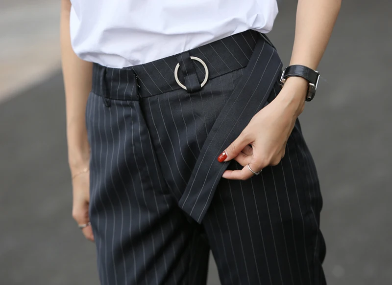 2018 Женский комплект из 2 шт. в полоску с разрезом сзади Куртка Блейзер и высокая