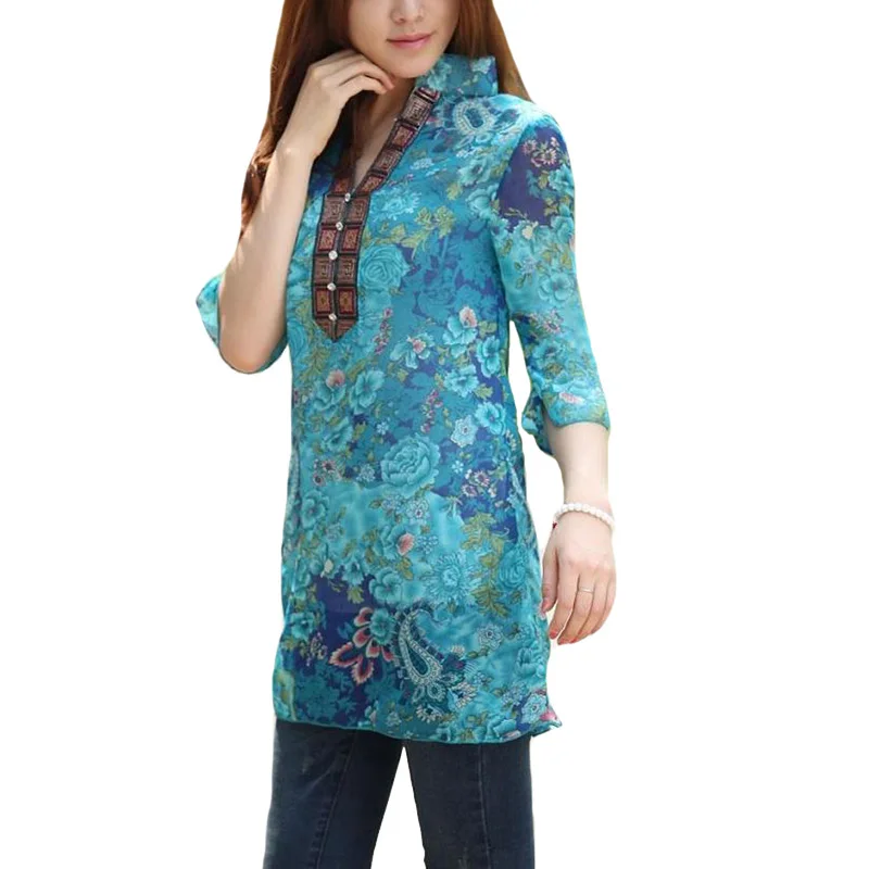 

NDUCJSI Women's clothing Summer Chiffon Shirts Women Blouse Flower Print Shirt Women tops blusas Loose Plus Size Blouses 5XL