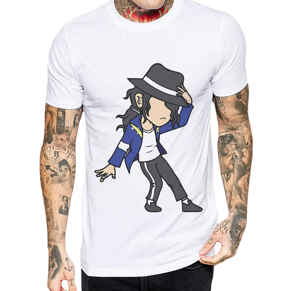 

New Arrival Michael Jackson Men T shirt Dancing Cartoon Printed Breathable Cotton T-Shirt Male Tops Popular Short Men Tee Shirts