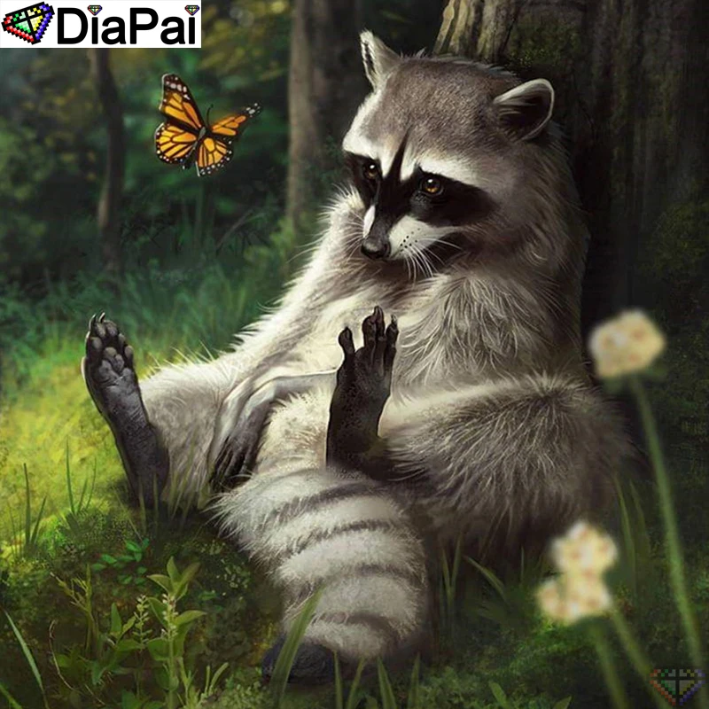 DIAPAI 5D DIY Алмазная Вышивка Полный дисплей &quotБабочка енота&quot картина