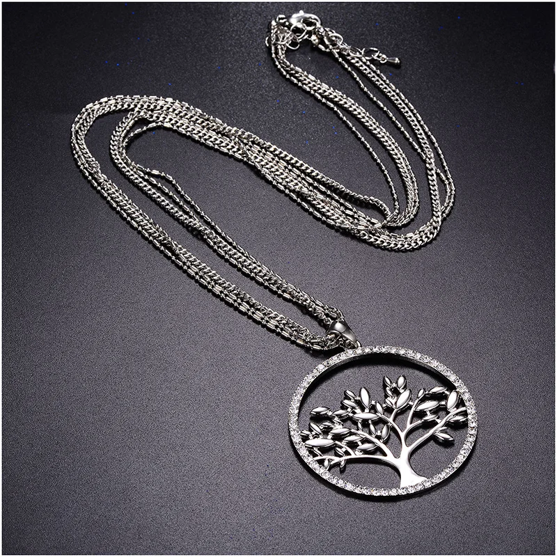 HONGYE Tree Of Life fashion 3 Long Necklaces For Women Vintage Crystal Multilayer Pendant Necklace Jewelry Gift | Украшения и