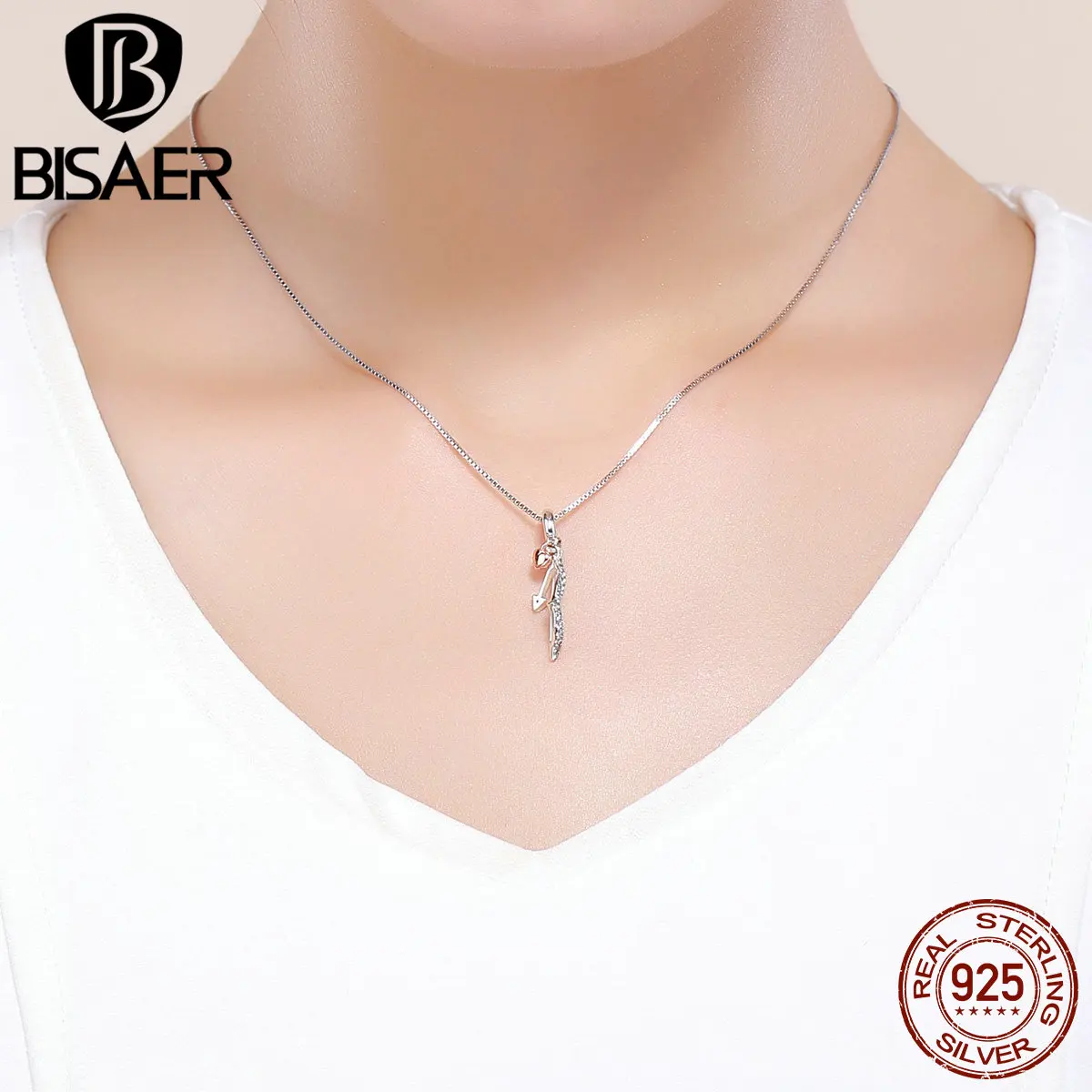 BISAER 925 пробы серебряные амулеты Амура любовь стрелы бусины подходит браслет подружки серебро 925 ювелирных изделий подарок ECC777