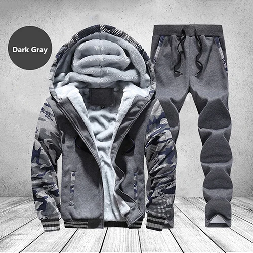 darkgrey D62 Осенне-зимний теплый мужской спортивный костюм из 2 предметов, толстый свитшот, куртки, спортивные штаны,, фирменный мужской костюм, повседневная спортивная одежда, мужская верхняя одежда - Цвет: darkgrey D62