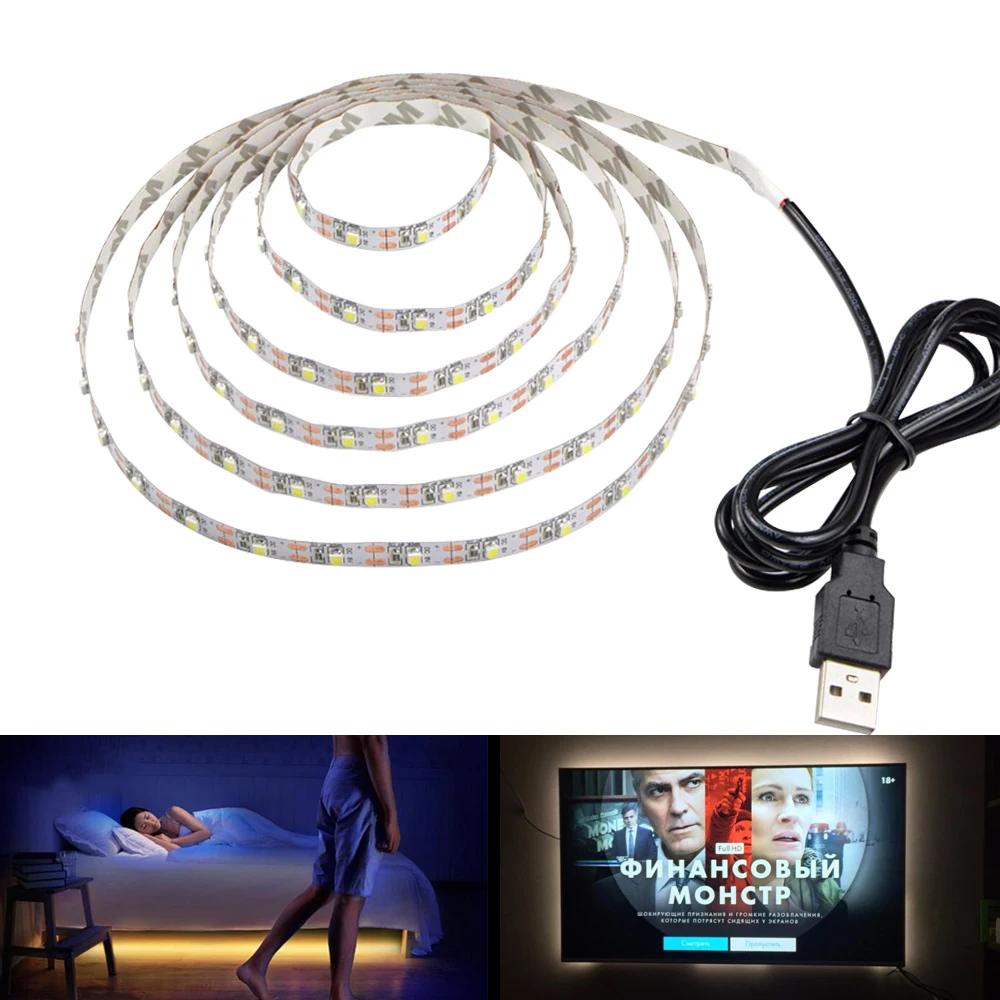 5V USB силовая Светодиодная лента светильник белый/теплый белый SMD 2835 3528 HD ТВ Настольный ПК экран подсветка и косой светильник ing 1 м 2 м 3 м 4 м 5 м
