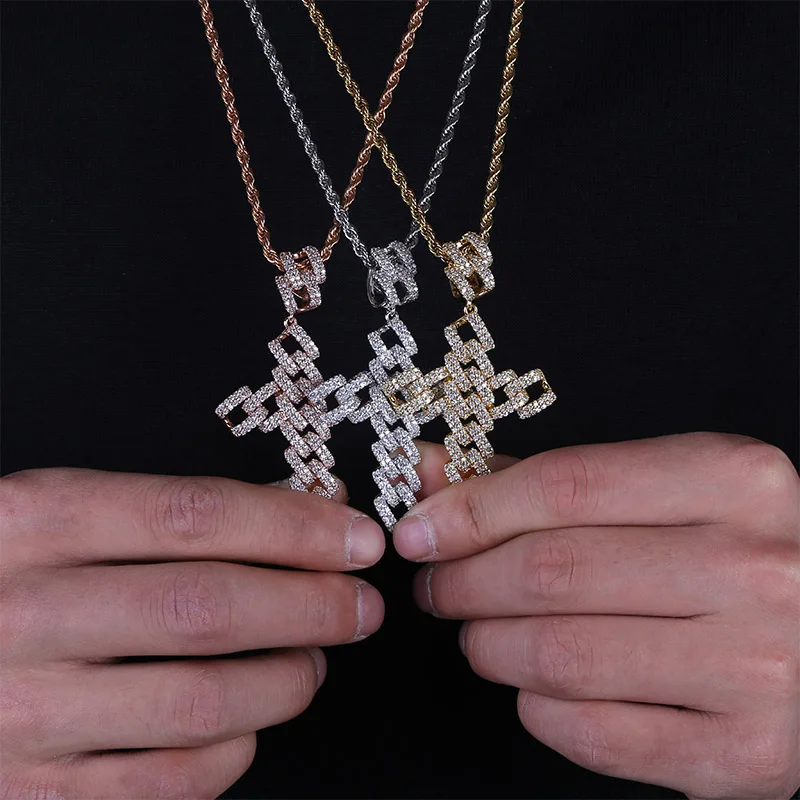 Iced Out Снаряженная кубинская кулон в виде креста на цепочке ожерелье Мужская/Женская микро Pave CZ Шарм Персонализированная цепочка хип-хоп ювелирные изделия для подарков
