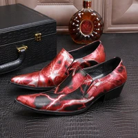 chaussure homme red gold men shoes leather dress pointed toe classic print color slip on male oxford sapato social masculino