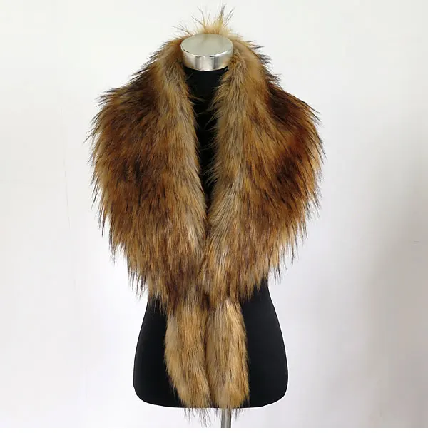 Женский тёплый шарф-шаль с воротником из искусственного меха Foxtail, длинный толстый воротник из искусственного меха лисы, Женское зимнее пальто - Цвет: yellow brown