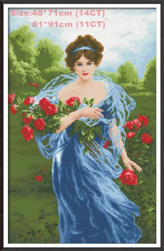 Charming roses Красивая женщина Вышивальная нить фирмы DMC печатная вышивка крестиком печатная Картина на холсте водорастворимый Холст Вышивка крестом - Цвет: Charming roses