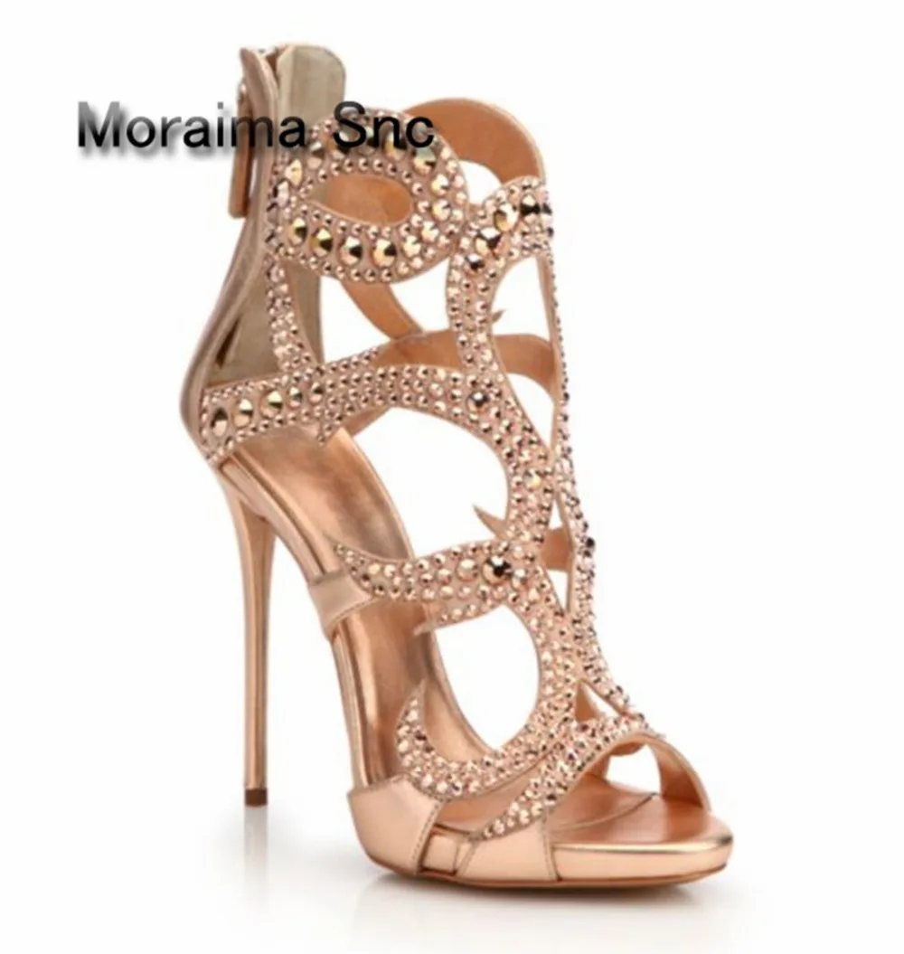 Moraima Snc/Летние босоножки блестящая обувь золотистого цвета пикантные на высоком