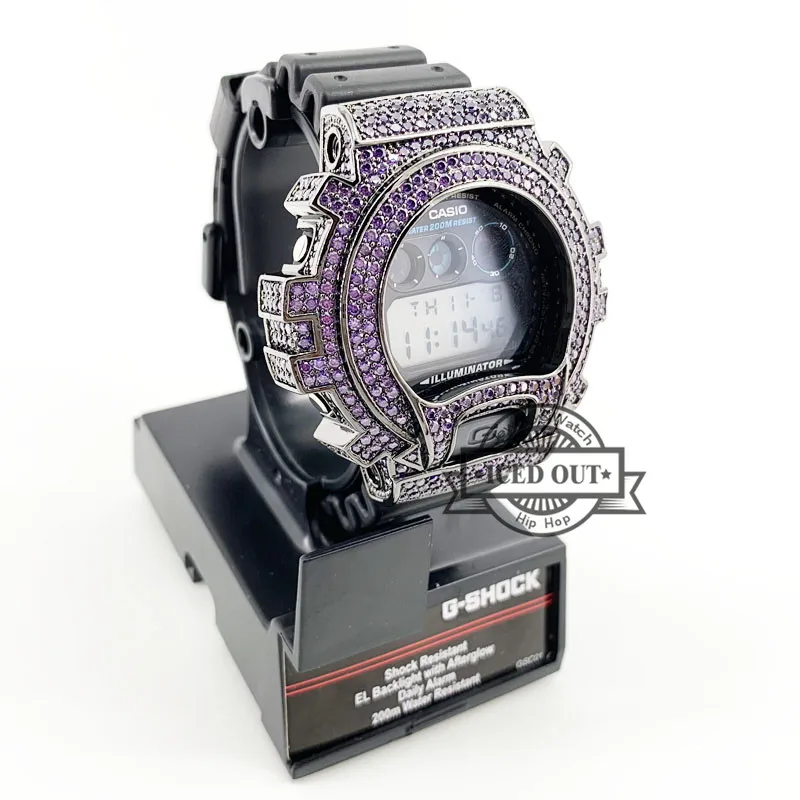 Микро паве фиолетовый лабораторный бриллиант сверкающий корпус для G shock DW6900|Часы