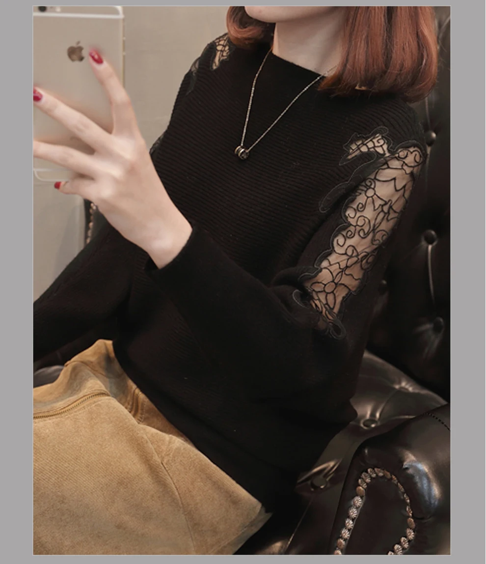 Женский ажурный кружевной пуловер с рукавами летучая мышь короткий вязаный