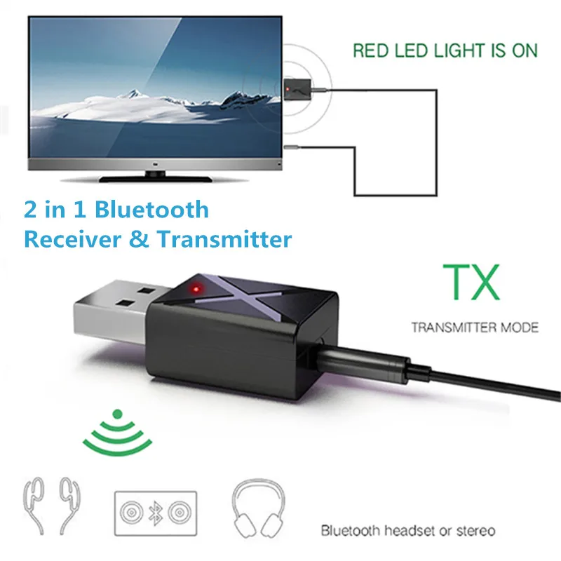 2 в 1 Bluetooth 5,0 аудио приемник и передатчик беспроводной музыкальный адаптер USB мощность 3,5 мм разъем для Bluetooth мышь ТВ радио автомобиля