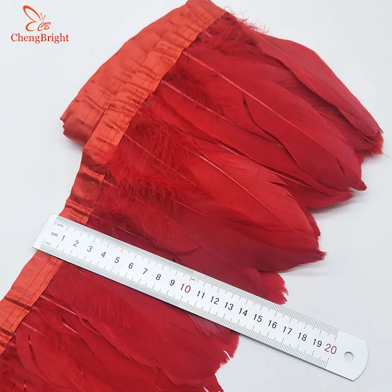 

ChengBright Good Goose Feather Trims 10Yards Dyed Goose Feather Ribbon Fringes Goose Feather Cloth Belt 5-6inch/13-18cm