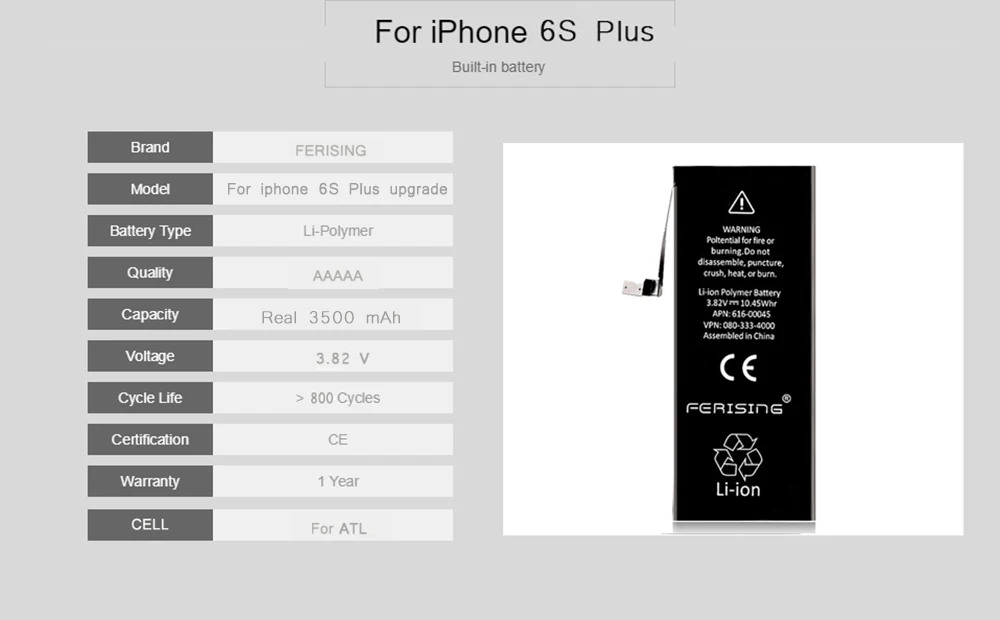 2200 мАч/3500 мАч батарея для iPhone 6 6s Plus FERISING Высокая емкость Телефона полимерная внутренняя батарея сменные батареи 6plus