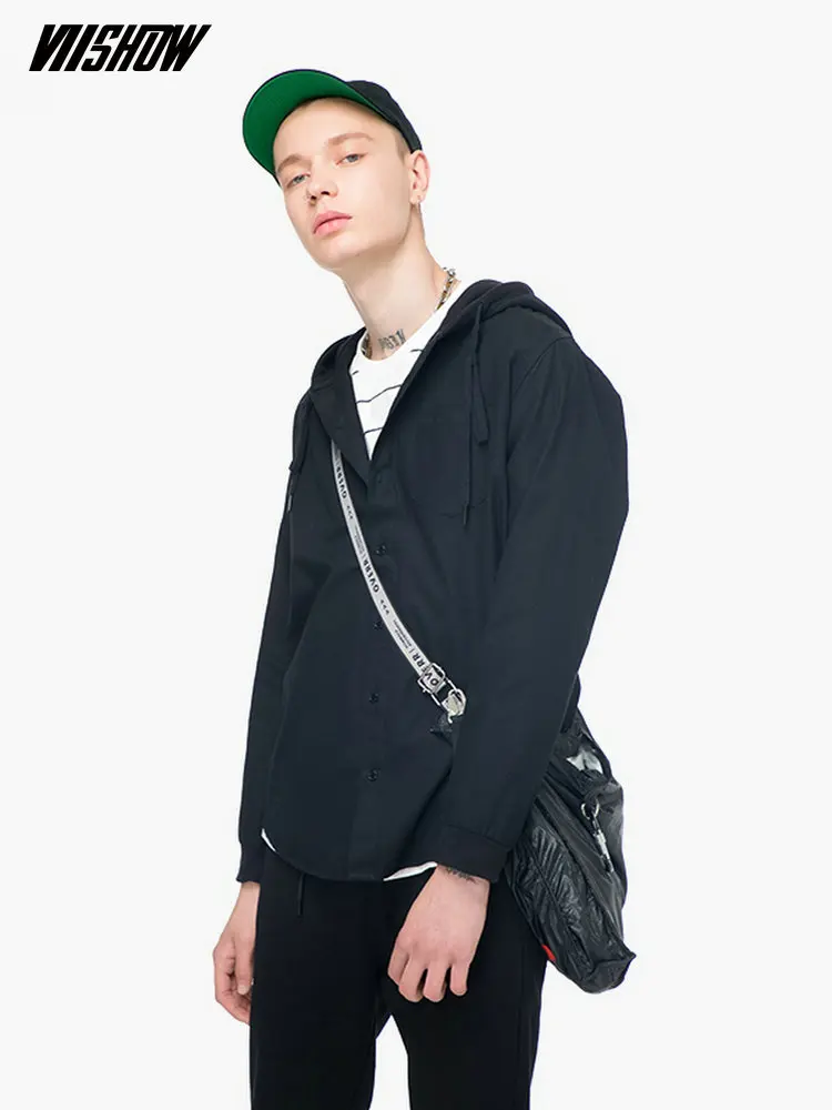 VIISHOW Мужская рубашка с капюшоном брендовая однотонная мужская Camisa Masculina 2019