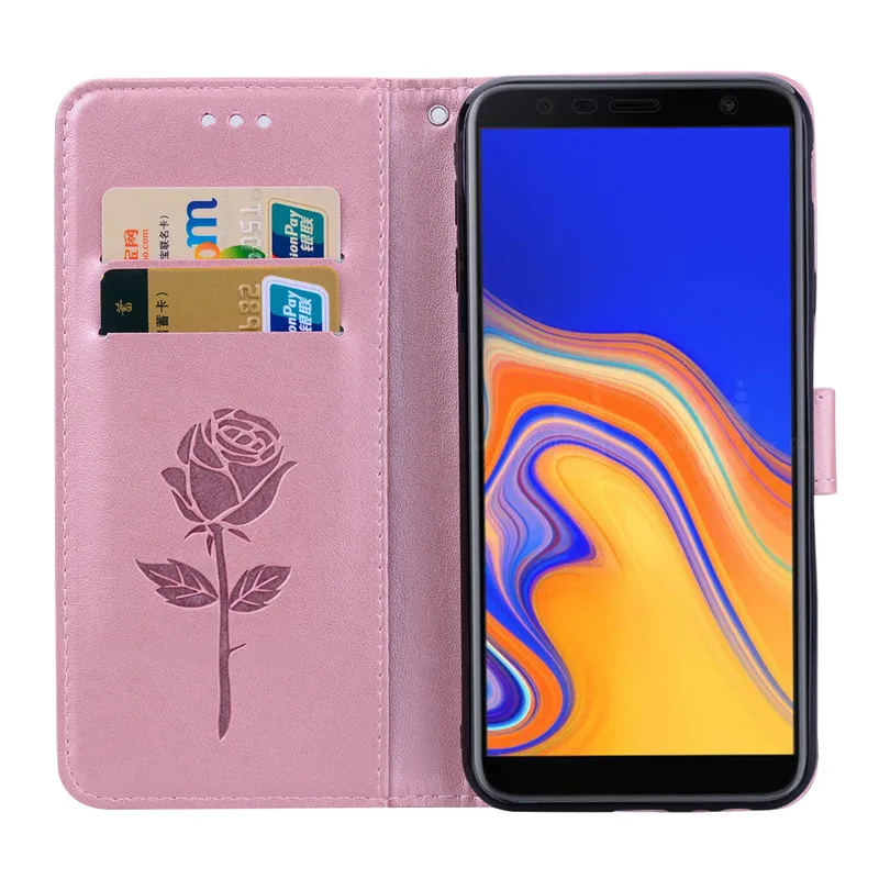 J4Plus кожаный чехол для Samsung Galaxy J4 J6 J8 Plus 2018 тиснение кошелек флип телефона