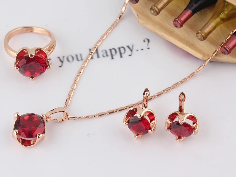 Fancyde Girl environmental New Fashion Women's Rose Gold Color Jewelry Sets For Women 4 Necklace With Earrings Ring | Украшения и