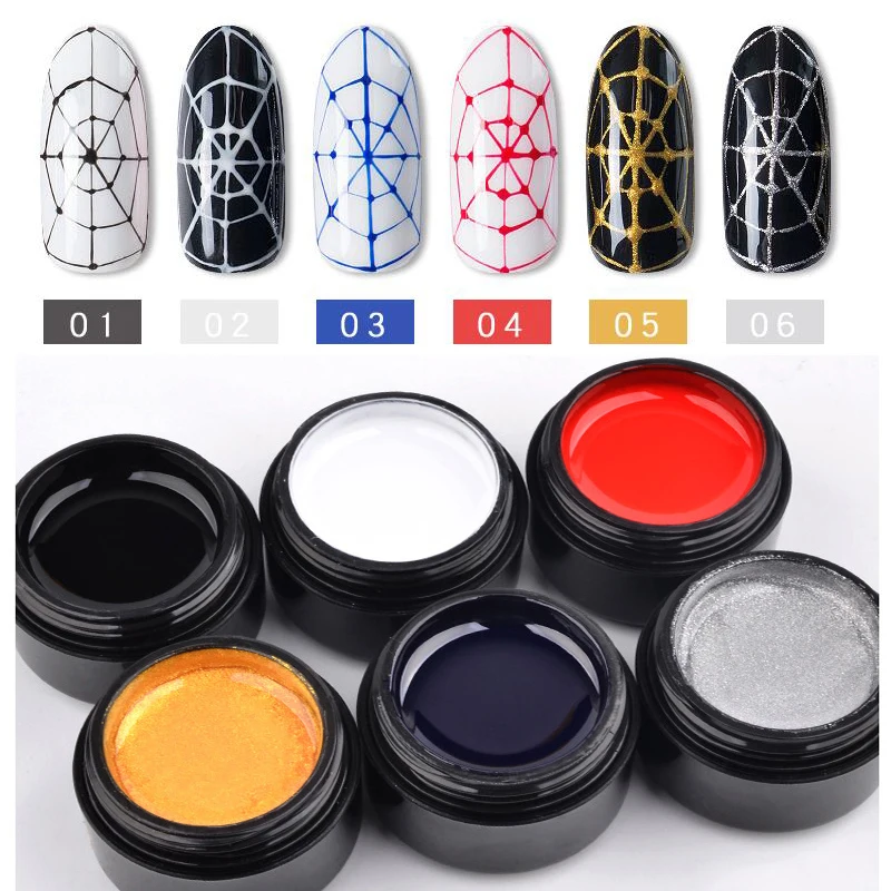 

6 Colors Spider Gel, Gel with Gel Paint Design Nail Art Wire Drawing Gel for Line (White Black Red Blue Gold Silver),H&45frergh