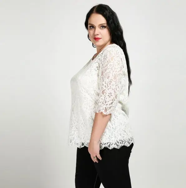 Белые кружевные топы комплект из 2 предметов женские футболки большие размеры 5xl