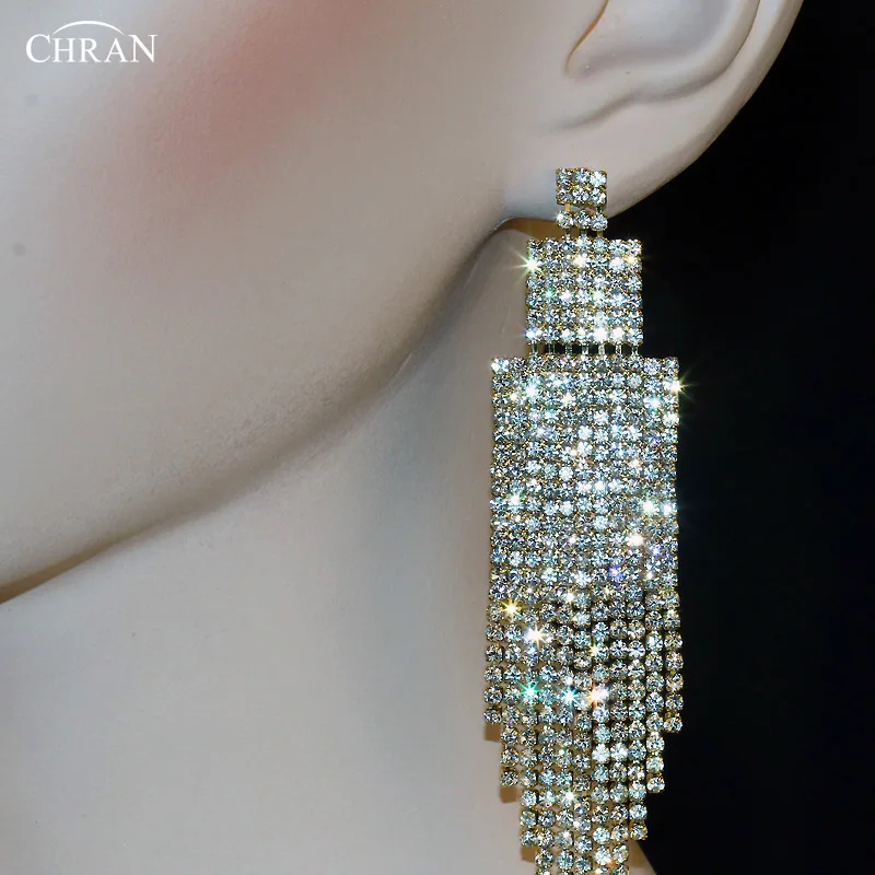 CHRAN Посеребренная Хрустальная Люстра Подвеска со стразами длинные серьги с