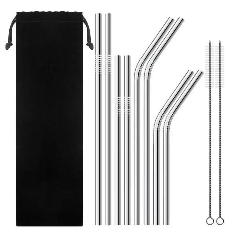Drinking Straw 8 шт./компл. изогнутая металлическая трубочка для напитков 304 нержавеющая сталь многоразовые вечерние трубочка для коктейля с чистящей щеткой барная Посуда Прямая поставка - Цвет: Drinking Straw