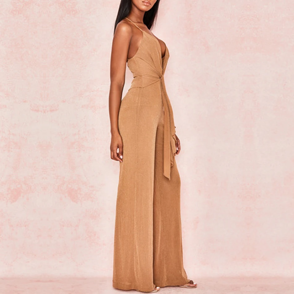 Новый знаменитый вечерний комбинезон для женщин Подиум Спагетти ремень Глубокий