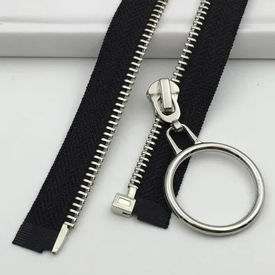 black silver teeth Открытый конец застежки-молнии металла 45/60/70/80/100 см Цвета: золотистый, серебристый, черный зубцов молнии для пошива сумок куртка юбка Костюмы аксессуары D626 - Цвет: black silver teeth