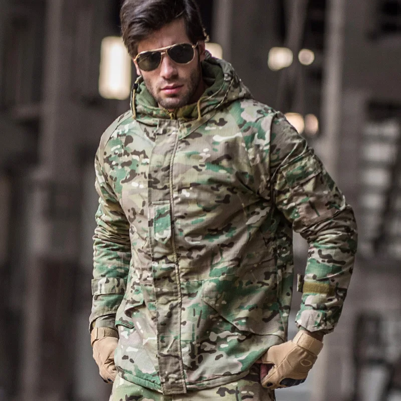 

Winter outdoor hunting thickening camouflage waterproof windbreaker inside fleece tactical jacket thickening hooded assault cott