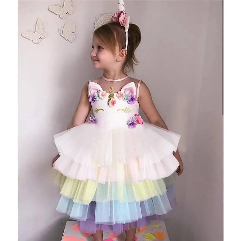 Kids Party Dress For Girls Unicorn Embroidery Wedding Prom Gown Baby Girl Princess Birthday Dresses Costume Children's Clothing | Детская