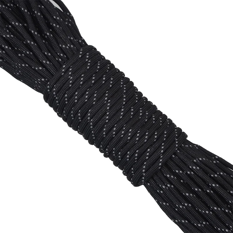 Black 12 Colors 7 Strands Reflective Paracord For Outdoor Survival Bracelet Kit DIY Lanyard Camping Hiking Parachute Cord - Цвет: Black