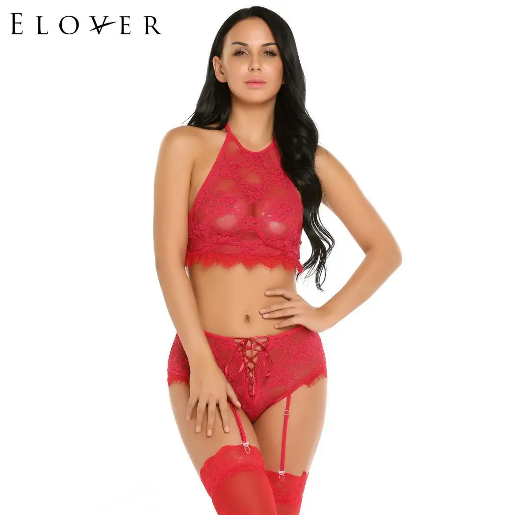 Elover Baby Doll сексуальный костюм Чулки с поясом комплект нижнего белья лямкой на шее