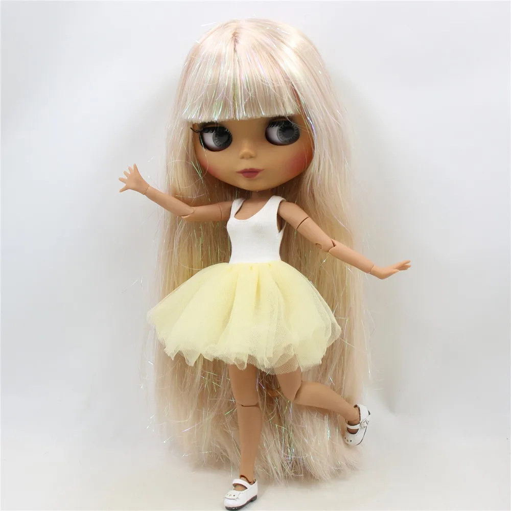 Ледяная фабрика blyth кукла 1/6 игрушка шарнир тело bjd темная кожа матовое лицо блестящие светлые волосы голая кукла 30 см