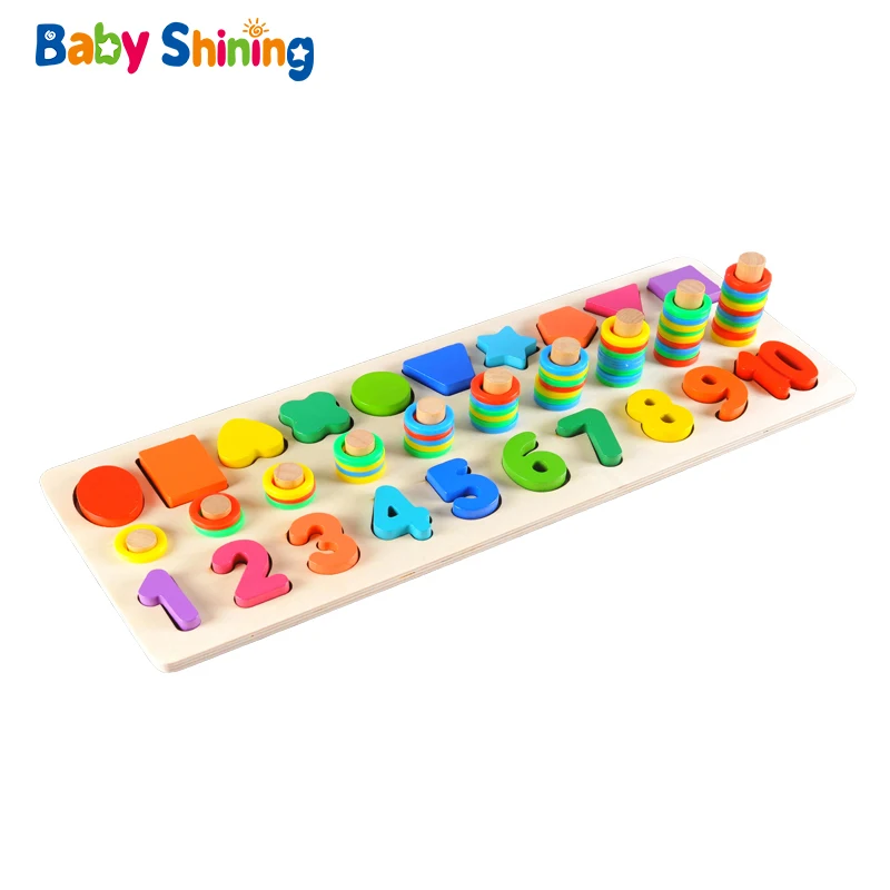 Детские блестящие деревянные игрушки Обучающие 3 в 1 головоломка Цифровая форма