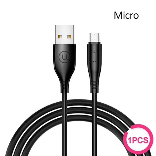 USAMS USB micro usb кабель для xiaomi redmi note 5 pro usb micro usb кабель для зарядки 1 м Android телефонный кабель 5 В/2 а для huawei htc - Цвет: Black